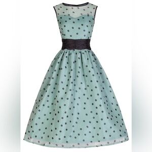 Lindy Bop Cindy Polka Dot Swing Dress- Mint and Black- Full Skirt- Size 5XL- NWT